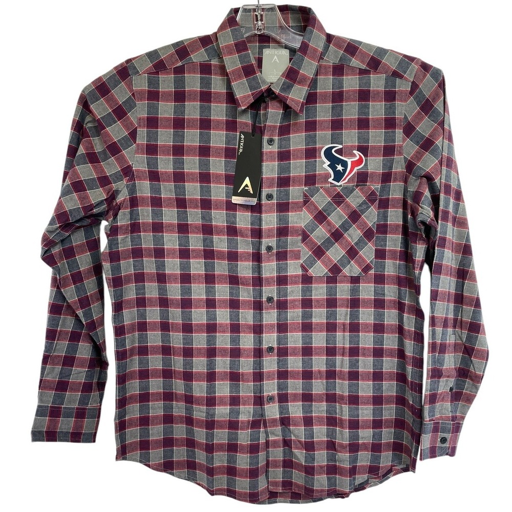 Houston Texans /Antigua Mens Large Multicolor Plaid Button Up‎ Shirt (B18) NWT